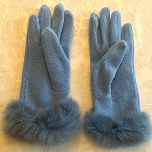 Cashmere Gloves with Fur Trim Light Blue